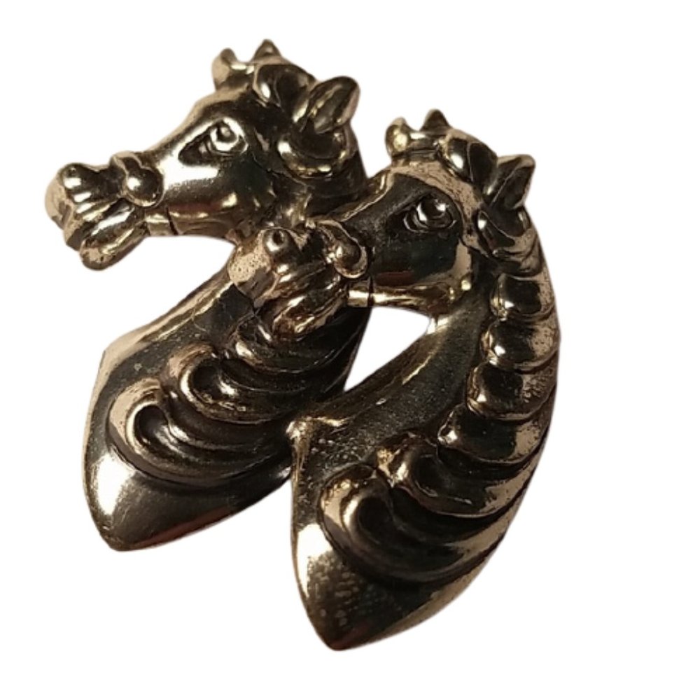 Vintage Sterling Double Horse Head Brooch